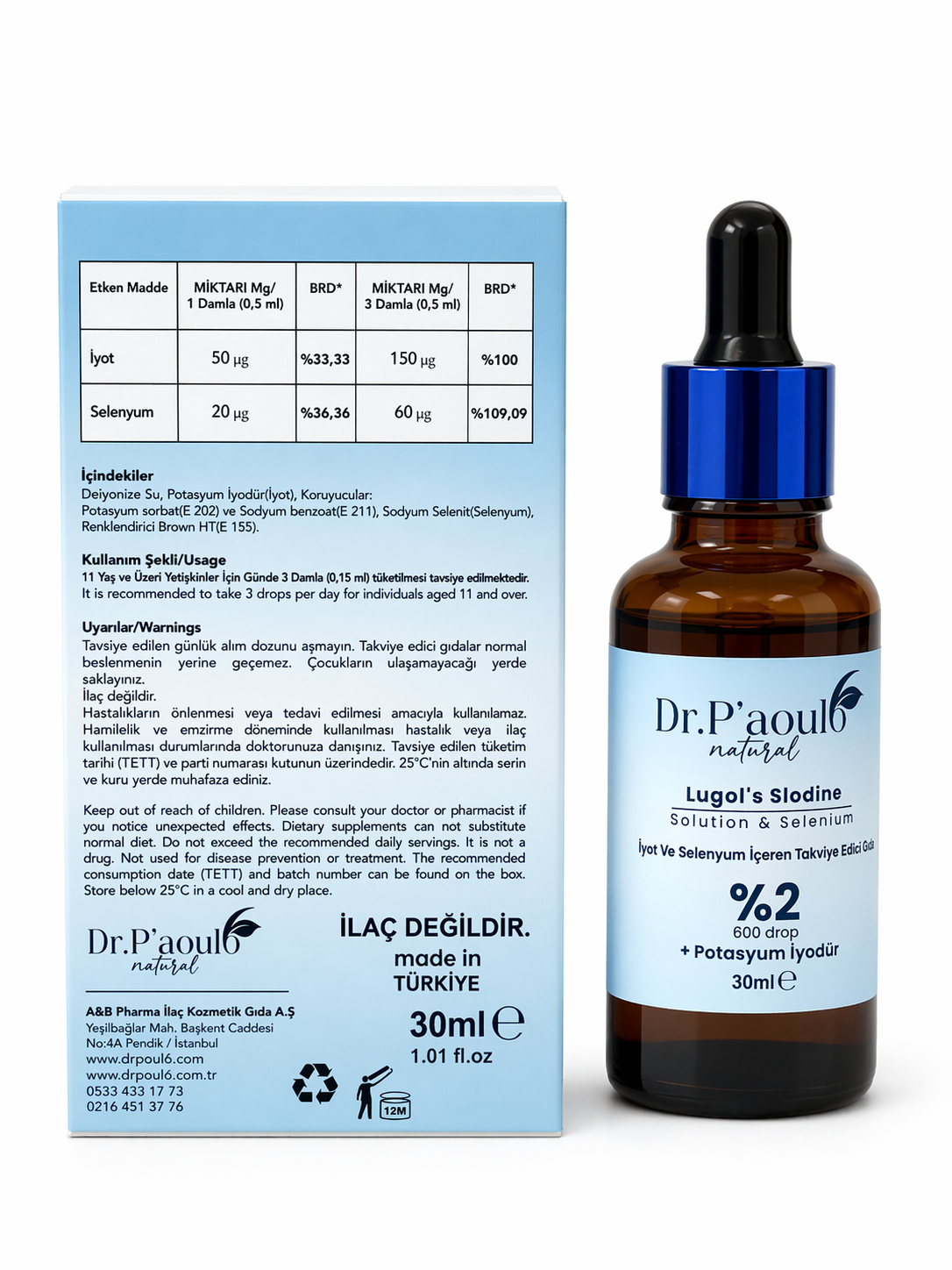 Dr. P’aoul Natural Lugol’s İyot Damlası %2 30 ml – Selenyum & Potasyum İyodür İçeren Takviye