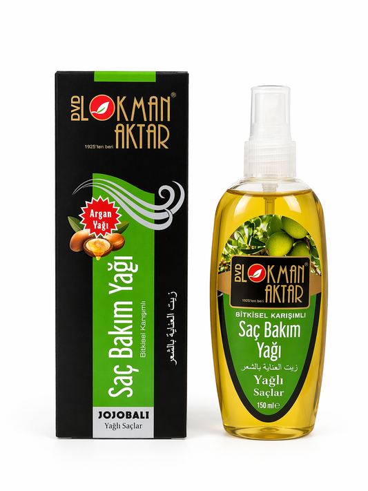 Lokman Aktar Jojobalı Saç Bakım Yağı 150 ml – Argan Yağı İçeren Bitkisel Karışım (Yağlı Saçlar)