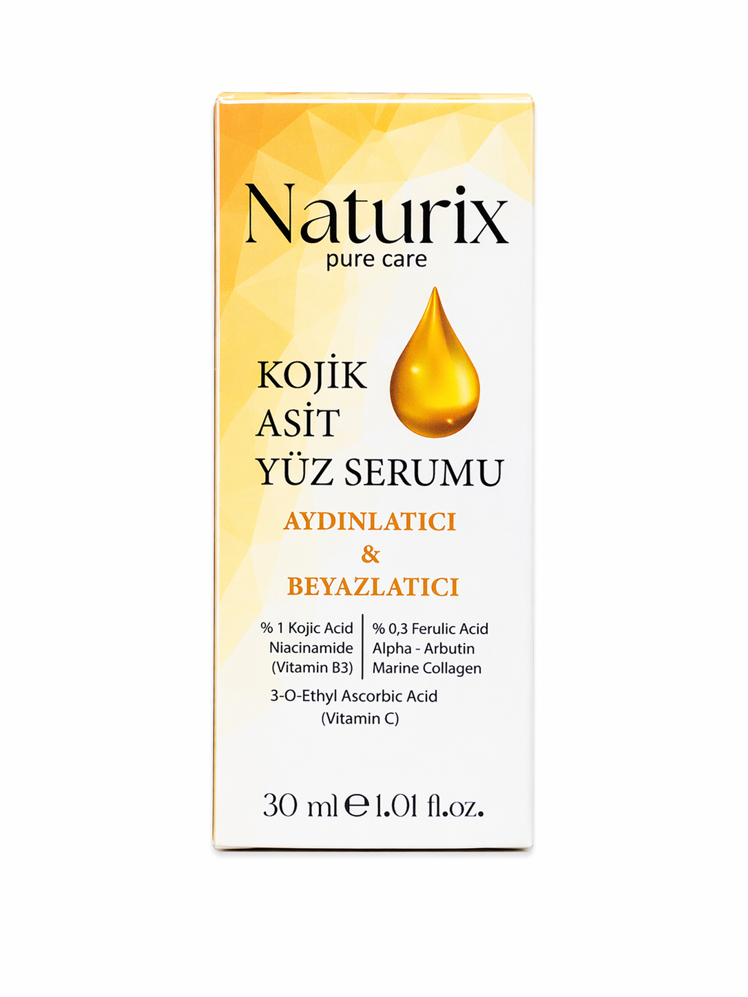 Naturix Kojik Asit Yüz Serumu 30 ml – Aydınlatıcı & Beyazlatıcı Cilt Tonu Eşitleyici Serum