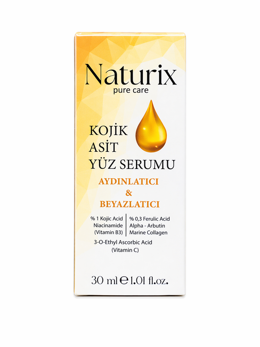 Naturix Kojik Asit Yüz Serumu 30 ml – Aydınlatıcı & Beyazlatıcı Cilt Tonu Eşitleyici Serum